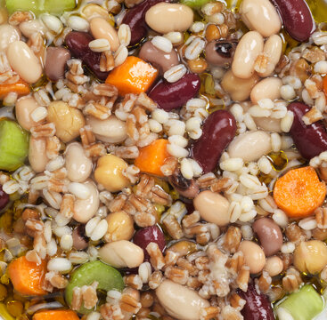 Close up of a chickpea and bean soup
