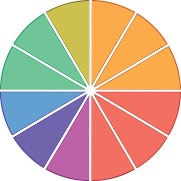 Vibrant multicolored pie chart presenting twelve distinct segments for clear data comparison and percentage distribution