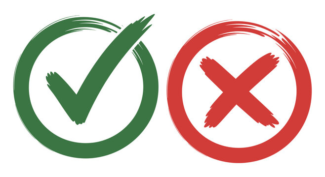 Green Check and Red Cross: A simple and direct visual representation for concepts of approval and disapproval. Approved versus Rejected, Accept or Reject, Right and Wrong, choice and decision.