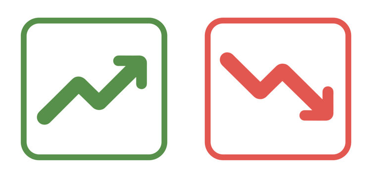 Ascending and Descending Arrows: A pair of vibrant icons illustrating growth and decline. business concept, market fluctuations, financial symbols, economic trend, up and down.
