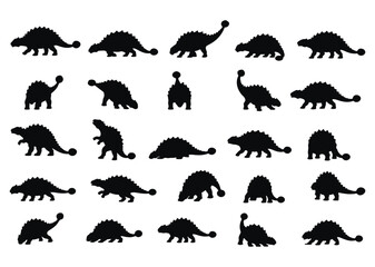 Cute Stegosaurus Silhouette Set in Various Poses Minimalist Black Dinosaur Collection © Ikmalia