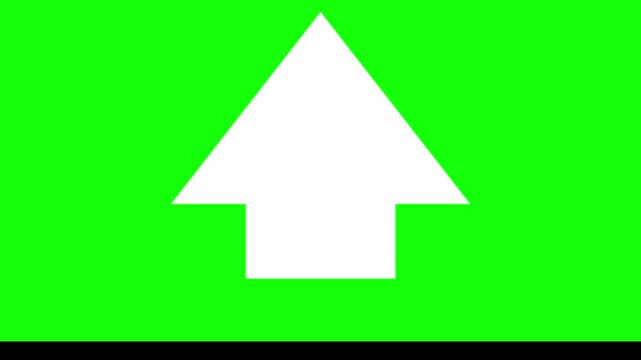 Animated white up arrow jumping on green screen chroma key background, 4k motion graphic icon for growth and upload