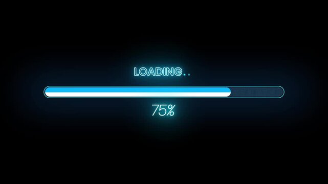 zero to hundred percent increasing progress bar loading text video with neon effect, loading icon process bar with 0 to 100 percentage. abstract game loading bar Cyberpunk