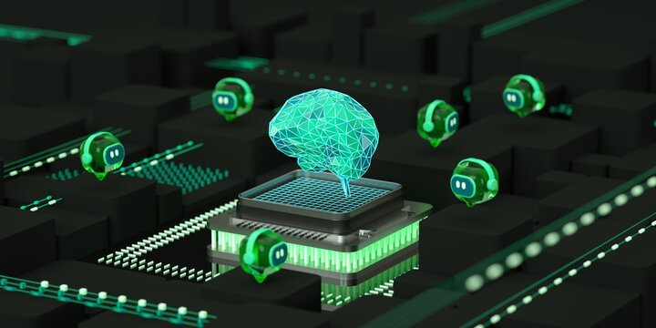 Ai Agent, Multi-Agent System concept, SLM, small language model, chatbot, AI assistant, generative AI. Photo stock