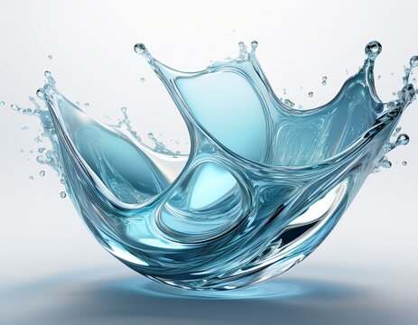 glistening clear water splash frozen in an abstract futuristic 3d texture isolated on a white background generative ai