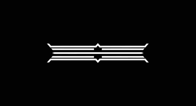 Symmetrical white abstract design on a black background.