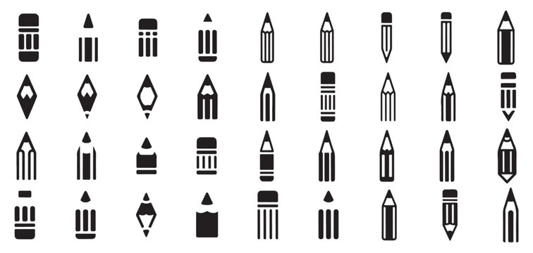 Creative pencil tip icons set for artistic drawing and technical design applications. vector illustration eps 10