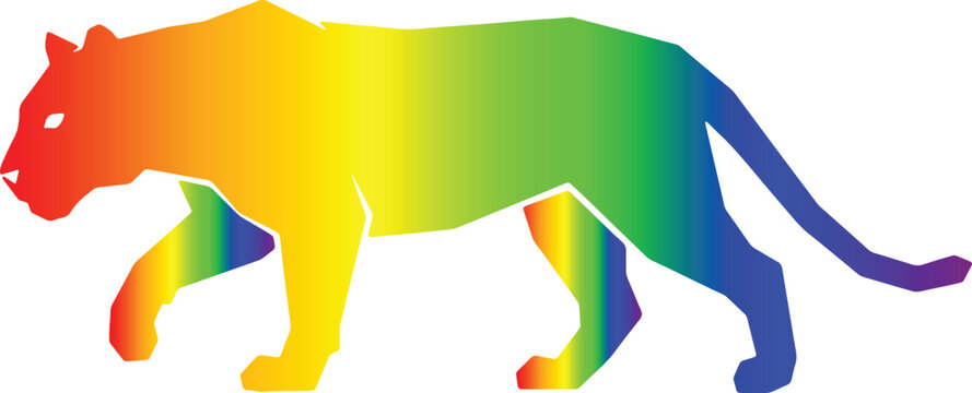 Rainbow tiger vector silhouette walking predator gradient animal icon transparent background
