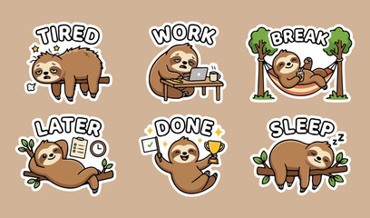 Fototapeta premium Cute Sloth Expression Sticker Lazy Sleep Cartoon
