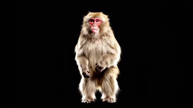 Energetic Japanese Macaque Dancing on Black Background for Wildlife Documentary and Fun Social Media Content.