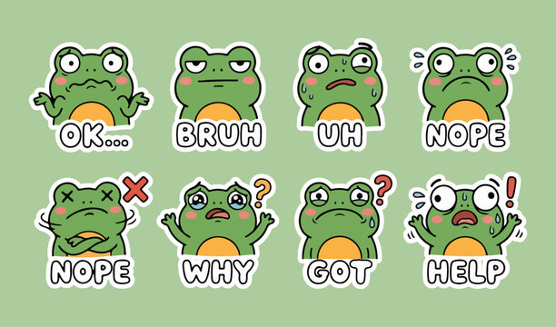 Frog Meme Sticker Funny Expression Cartoon Set