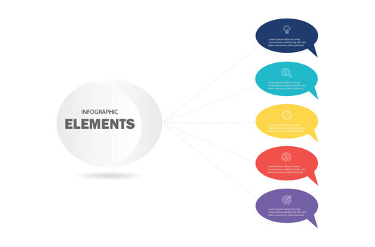 Modern vector flat illustration. Timeline with 5 circle  steps or options with icons. Timeline designed for business, presentations, web design, interface, diagrams.