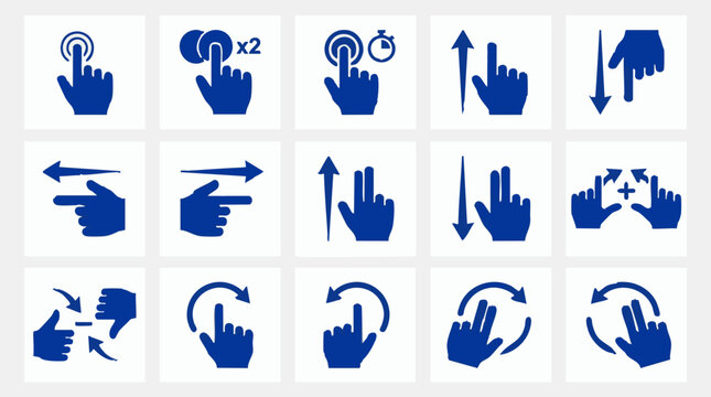 Set of multi-touch gesture icons for smart devices and user interfaces