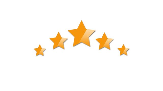 Gold five-star award animation with shadow, 5 star rating concept animation on white background. flat star review stars icon animation. gold star icon five star icon feedback