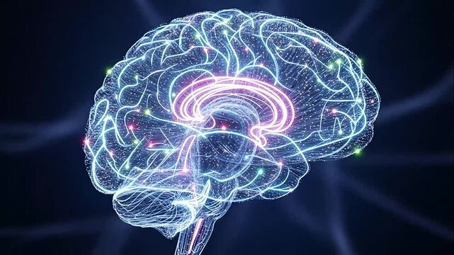 Human brain with glowing neural connections.