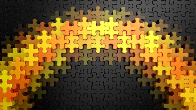 Puzzles Form a Wave. Abstract motion, two color, 3d rendering, 4k resolution
