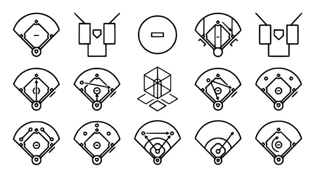 Set of baseball field vector icons for sports strategy design