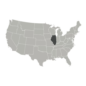 Illinois State on US Map Highlighted.
