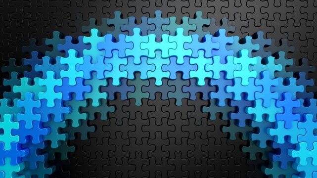 Puzzles Form a Wave. Abstract motion, two color, 3d rendering, 4k resolution
