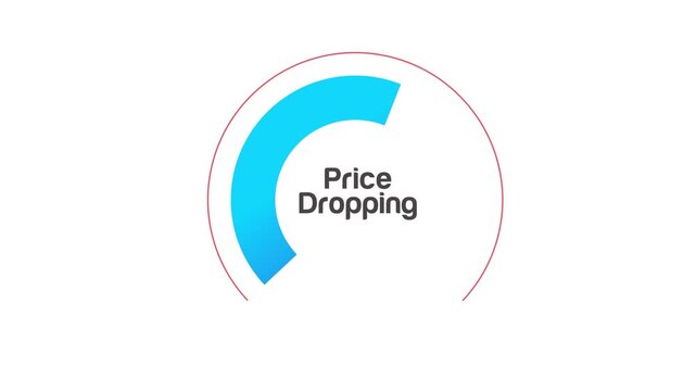 Price Decreasing, Price Drop, Cheap Circle in Blue