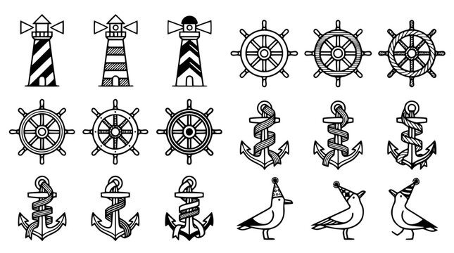Set of nautical vector icons for maritime themed design projects