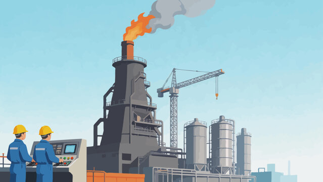 Industrial factory workers operating machinery