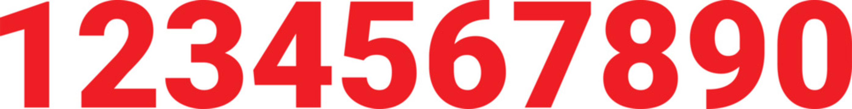 Red numbers one to ten on transparent background for counting or design