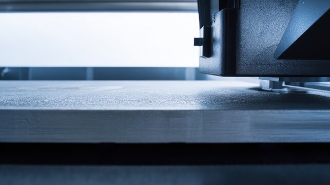 Industrial 3d printing machine creating metal parts with precision, using a laser to fuse fine metallic powder for manufacturing high quality components