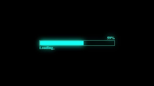 cyan loading bar progress animation on black background. Futuristic loading bar with 0-100 percent. 4k animation.