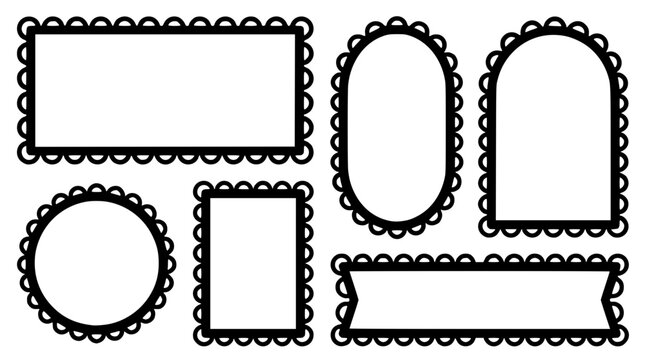 Set of black and white scalloped edge vector frames