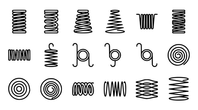Set of black vector spring icons for technical design usage