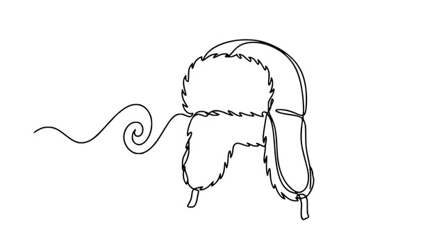 Minimalist line art drawing of a warm winter trapper hat