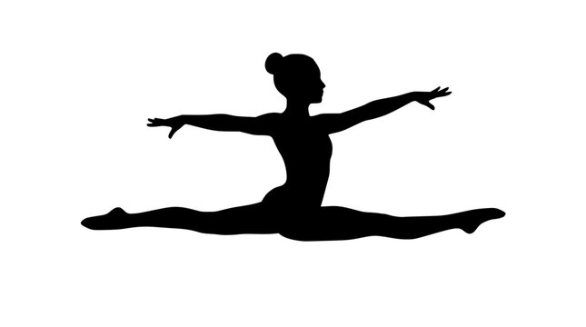 Black vector silhouette of a gymnast performing a grand split