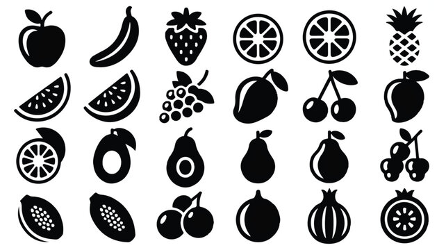 Collection of various fruit icons in black silhouette on white background