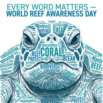 World Reef Awareness Day coral reef conservation concept with sea turtle