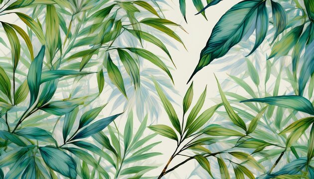 tropical bamboo palm leaf wallpaper luxury nature leaves pattern design hand drawn watercolor design for fabric print cover banner and invitation generative ai