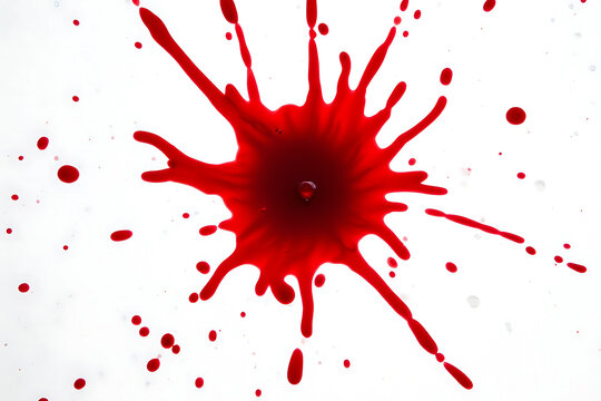 Dramatic Red Liquid Splatter on White Background with Abstract Artistic Impression and Modern Visual Appeal for Creative Projects