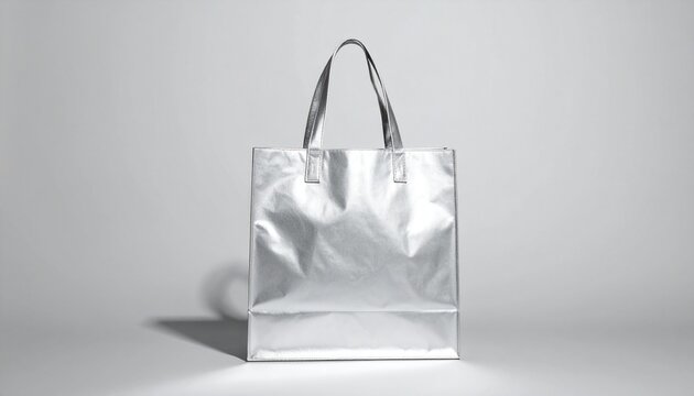 Metallic Silver Tote Bag on Neutral Background