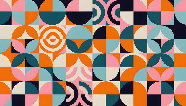 Geometric pattern with circles and squares in retro colors