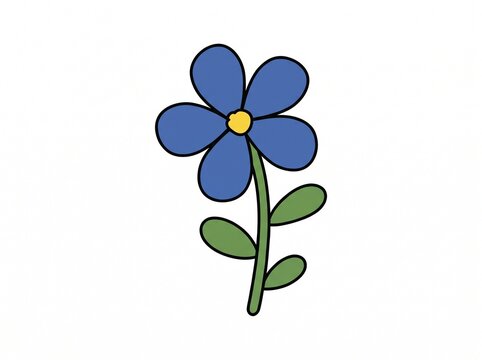 Blue gromwell flower. Flat hand-drawn vector illustration in stylized naive style with simple shapes, vector isolated on white