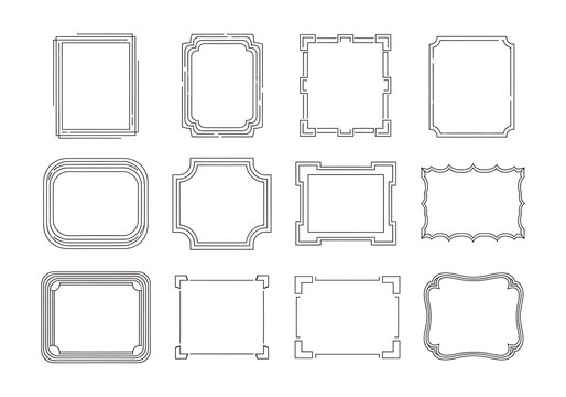 Set of various decorative rectangular photo frames and borders in hand drawn sketch style with rectangle decoration ornament collection isolated ornamental creative