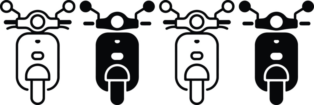 Four stylized scooters with different front designs in monochrome