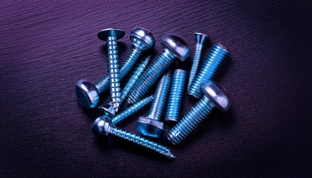 screws made of blue purple anodized titanium alloy on a black textured background