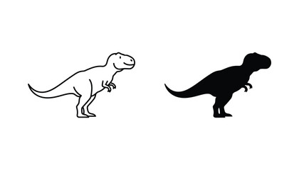 Tyrannosaurus rex dinosaur icon set featuring outline and solid black silhouette styles for prehistoric biology and natural history educational design projects © Echo