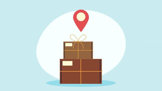 Animated delivery package icon with location pin on light background for logistics and shipping services.