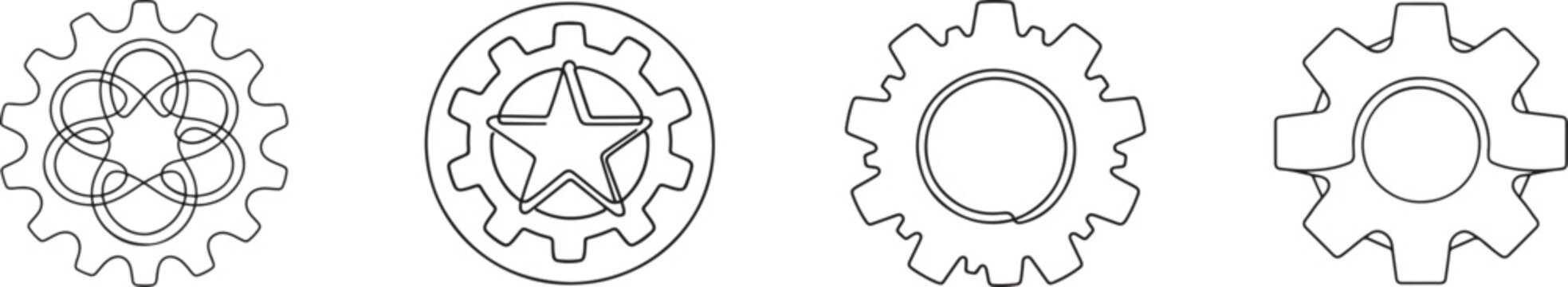 Continuous line gear icon for settings configuration in app UI design