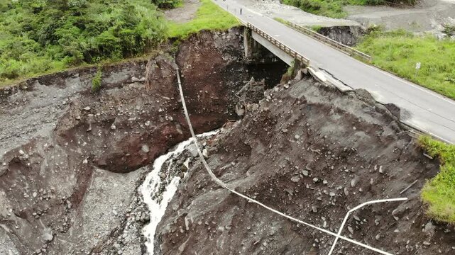 Catastrophic erosion in the Rio Coca Valley, Ecuador, January 2021. Following the collapse of San Rafael Waterfall, formerly Ecuador's largest waterfall, in February 2020