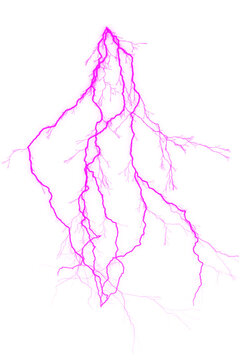 Lightning pink electric bolt with zig-zag form and detailed branches, dynamic high-energy effect on a transparent background.
