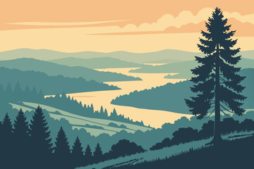 Fototapeta premium Belarus Landscape Travel Poster Gradient Sky Modern Vector Illustration