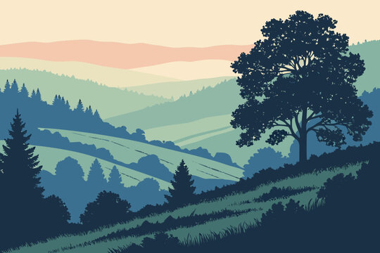 Belarus Landscape Travel Poster Gradient Sky Modern Vector Illustration